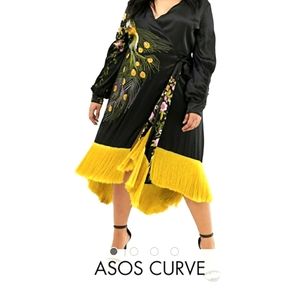 ASOS DESIGN Curve kimono midi dress with fringe